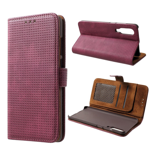 Huawei P30 retro plånboksfodral i läder med nätmönster - röd