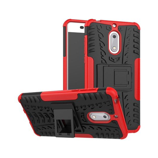 Nokia 6 Modernt hybird skal med kickstand - Röd