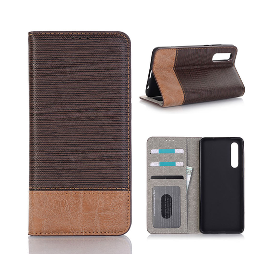 Huawei P30 tvåfärgat toothpick texture plånboksfodral i läder - kaffe