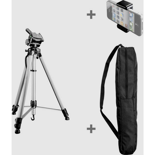 Walimex Pro 22011 Trebensstativ Arbetshöjd=630 - 1680 mm Svart, Silver inkl. vev, inkl. väska, Vattenpass
