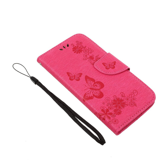 Huawei Honor 8 Lite fjärils läderfodral - Varm rosa