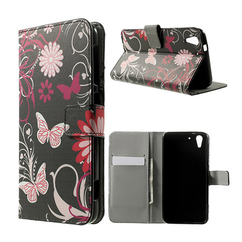 Moberg HTC Desire Eye Läder Flip Fodral - Fjäril och Blommor