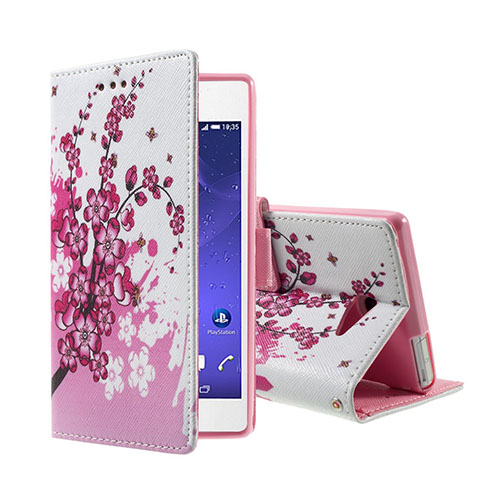 Moberg Sony Xperia M2 Aqua Läderfodral med Stativ - Plommon Blomning