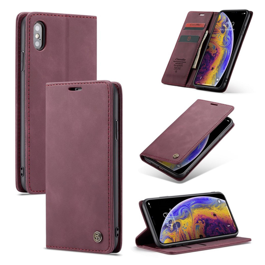 CASEME iPhone Xs Max plånboksfodral i läder - vinröd