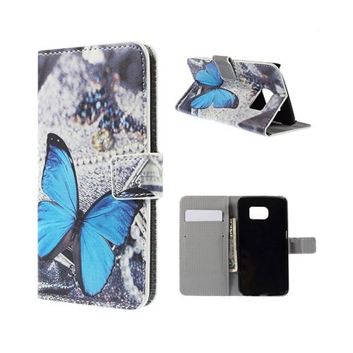 Moberg Samsung Galaxy S6 Edge Plånbok Fodral - Blå Fjäril