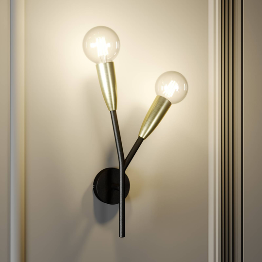 Lucande Carlea vägglampa, 2 lampor svart mässing