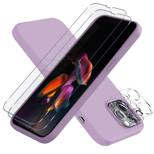 iPhone 13 Pro [5-PACK] 1 X Skal - 2 X Linsskydd - 2 X Härdat Glas - Lila
