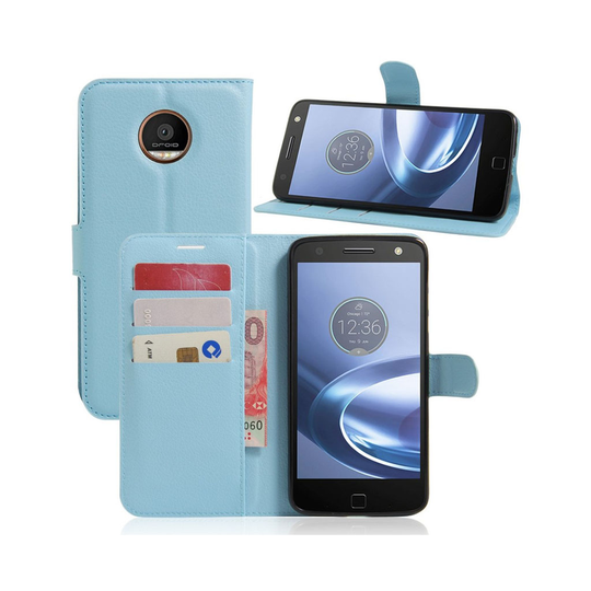 Motorola Moto Z lychee textur läderfodral - Ljusblå