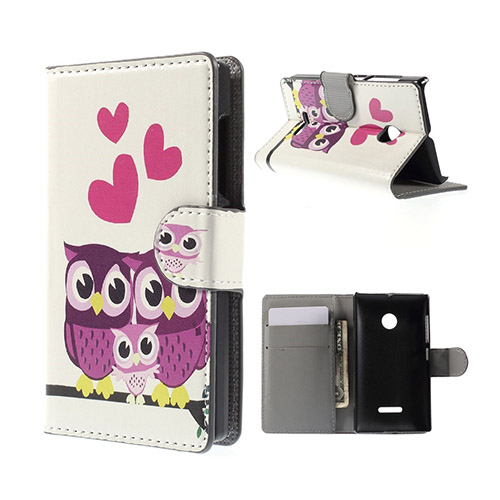 Moberg Microsoft Lumia 532 Flip Fodral med Plånbok - Tre Ugglor & Hjärta