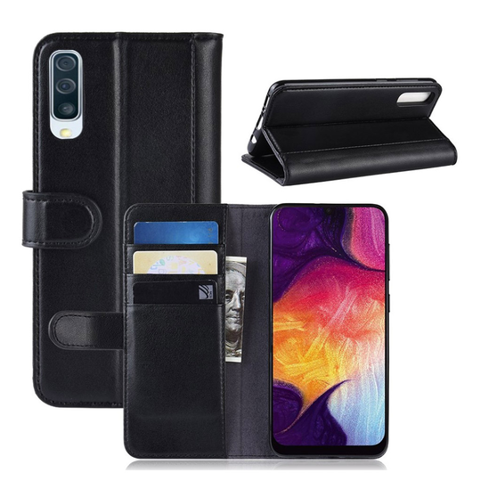 Samsung Galaxy A50 Äkta plsit läderfodral - Svart