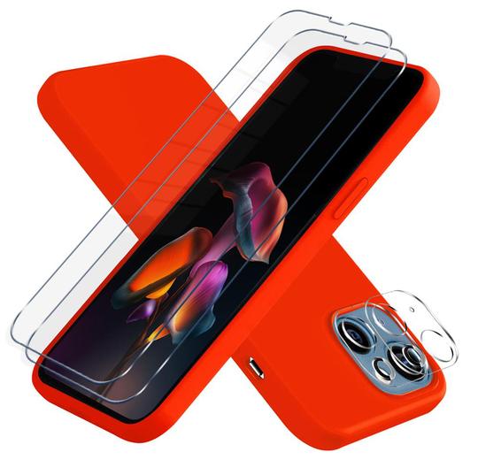 iPhone 13 [5-PACK] 1 X Skal - 2 X Linsskydd - 2 X Härdat Glas - Röd