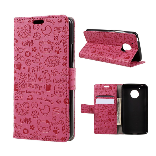 Motorola Moto G5 graffiti läderfodral - Varm rosa