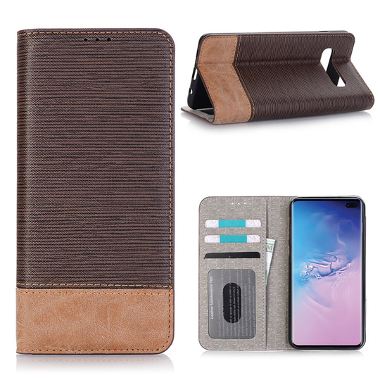 Samsung Galaxy S10 Plus toothpick texture plånboksfodral i läder - kaffe