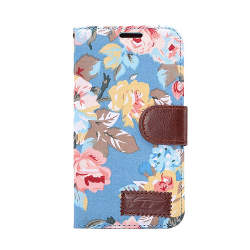 Hagerup HTC One M9 Läder Fodral med Korthållare - Blå Elegant Blom