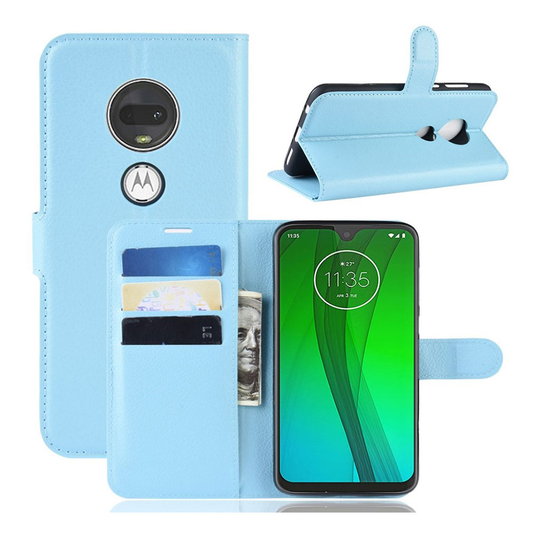Motorola Moto G7 Litchi läderfodral - Babyblå