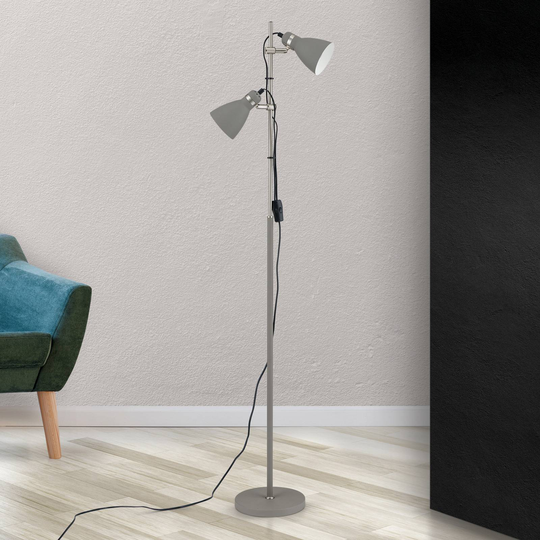 Golvlampa School med två spottar, grå