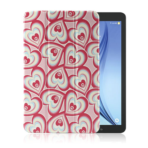 Moberg Tri-fold Läderfodral till Samsung Galaxy Tab E. 9.6 - Hjärt Mönster