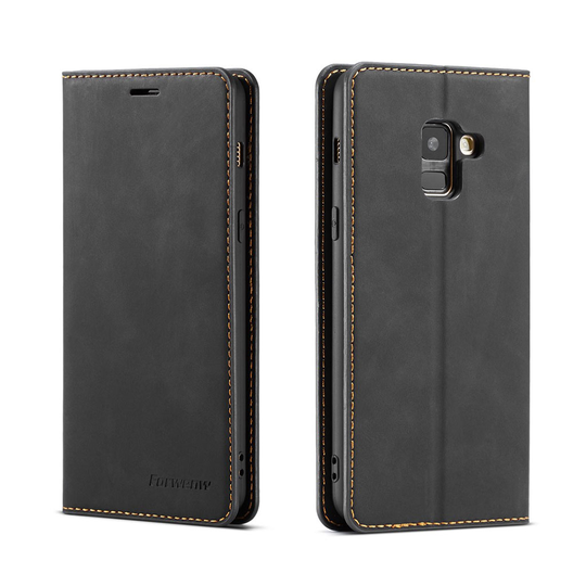 FORWENW Samsung Galaxy A8 (2018) plånboksfodral i läder - svart
