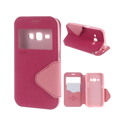 ROAR KOREA Fönster Läderfodral till Samsung Galaxy J1 (2016) - Varm Rosa