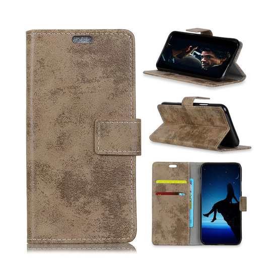 Motorola Moto G7 Play plånboksfodral i läder i vintagestil - khaki