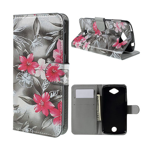 Moberg Acer Liquid Z530 Läderfodral med Stativ och Korthållare - Röda Blommor