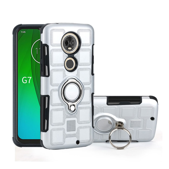 Motorola Moto G7 Geometriskt hybridfodral - Silver