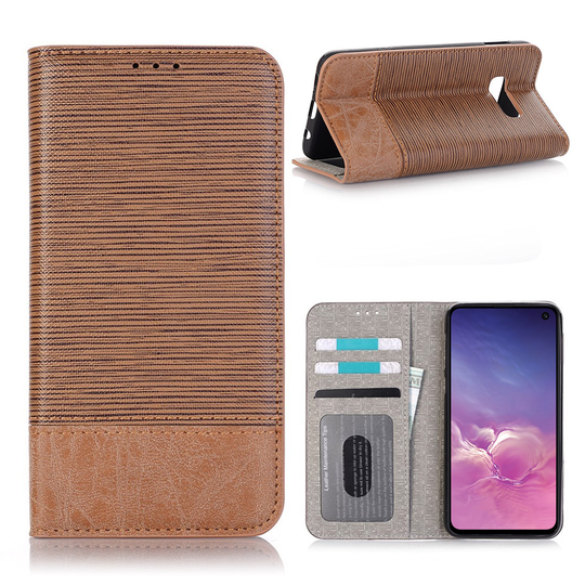 Samsung Galaxy S10e toothpick texture plånboksfodral i läder - brun