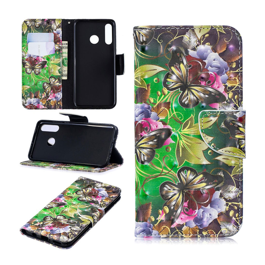 Huawei P30 Lite mönstrat plånboksfodral i läder - fjäril och blomma