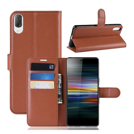 Sony Xperia L3 konstläderfodral med litchi textur - Brun