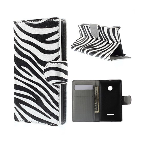 Moberg Microsoft Lumia 435 Läder Fodral med Korthållare - Zebra Ränder