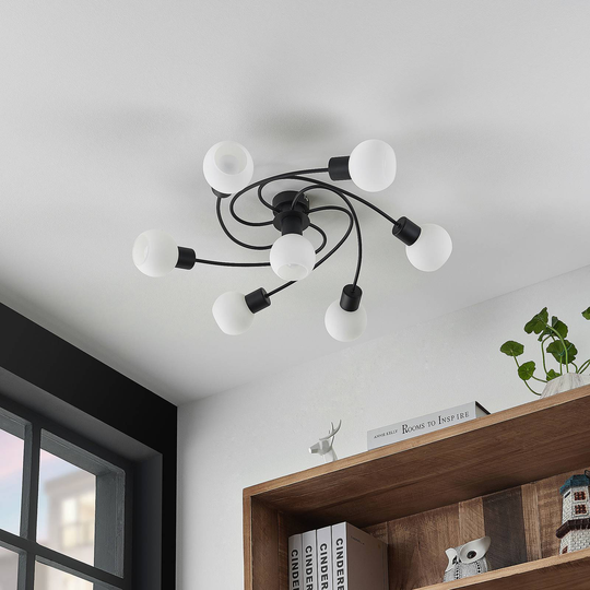 Lindby LED-taklampa Ciala, 7 lampor, svart vit
