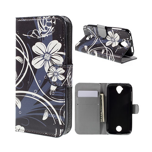 Moberg Acer Liquid Z330 Läderfodral med Stativ och Korthållare - Vita Blommor
