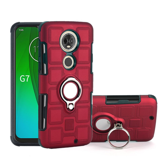Motorola Moto G7 Geometriskt hybridfodral - Röd
