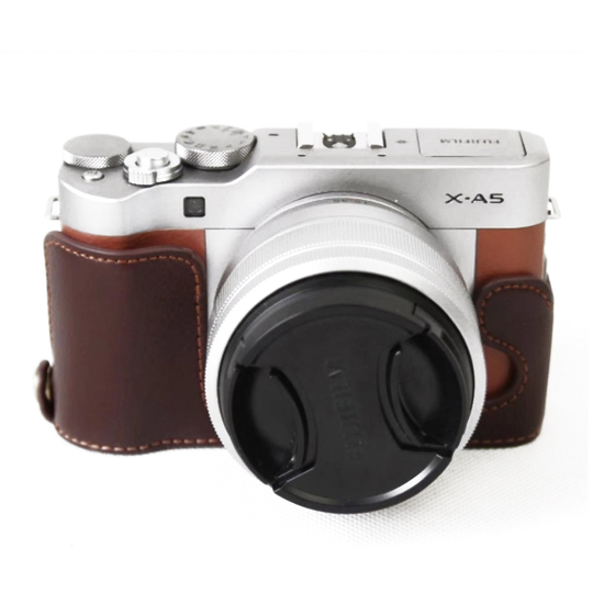 Fujifilm X-A5 digitalkamera ko läder kameraskydd underdel - Kaffe