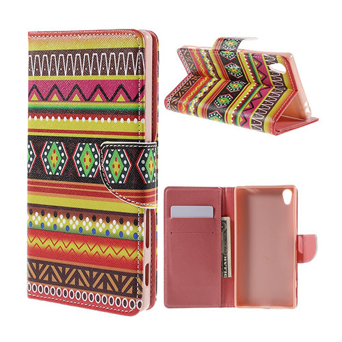 Moberg Sony Xperia Z5 Premium Läderfodral med Stativ - Tribal Geometriskt Figur