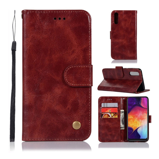 Samsung Galaxy A50 Vintage läderfodral - Vinröd