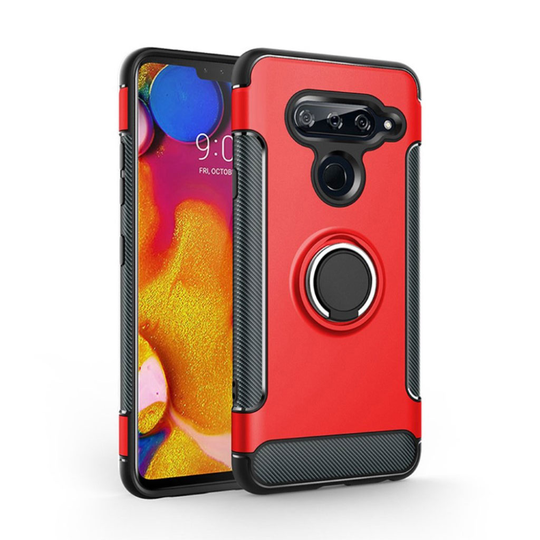 LG V40 ThinQ hybridskal med stativ som kan roteras 360 grader - röd