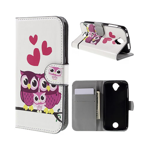 Moberg Acer Liquid Z330 Läderfodral med Stativ och Korthållare - Söta Ugglor och Hjärtan
