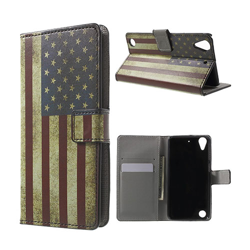 Holberg Läderfodral med Kortfack för HTC Desire 530 - USA Flagga
