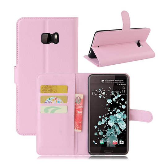 HTC U Ultra litchi fiber läderfodral - Rosa