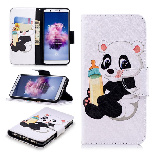 Huawei P Smart vikfodral i konstläder med tryck - Panda med nappflaska