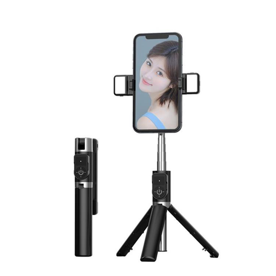 Proda Retractable Selfiestick Stativ Med Bluetooth 2x LED Lamp - Svart