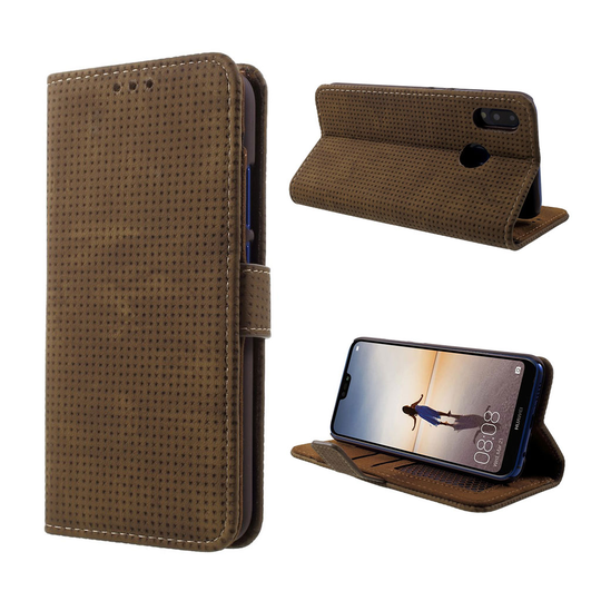 Huawei P20 Lite nätmönstrat retro läderfodral - Brun