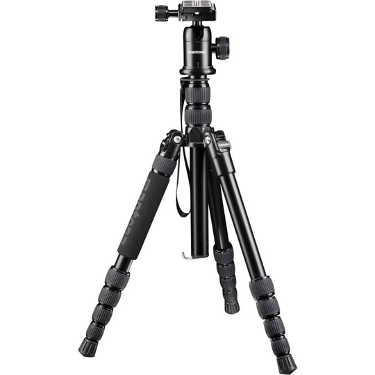 Mantona DSLM Travel mit Kuge Trebensstativ 1/4 , 3/8 Arbetshöjd=48 - 143 cm Svart inkl. väska, kulled, Vattenpass