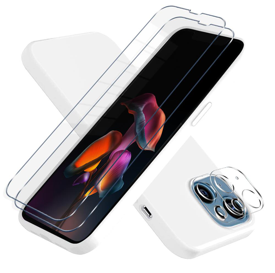 iPhone 13 Mini [5-PACK] 1 X Skal - 2 X Linsskydd - 2 X Härdat Glas - Vit