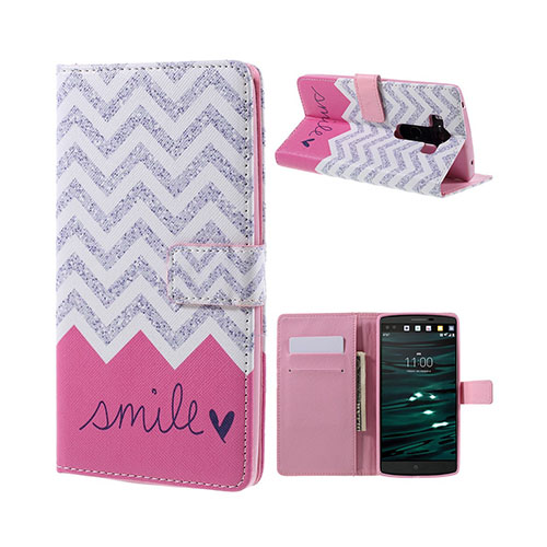 Ancher Läderfodral med Kortfack och Stativ för LG V10 - Chevron & Smile