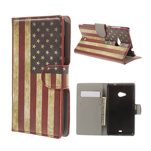 Moberg Microsoft Lumia 535 Läder Fodral med Korthållare - Vintage USA Flaggaga