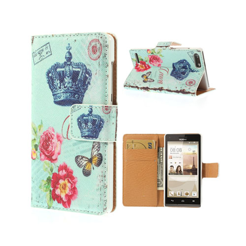 Moberg (Blå Krona & Rosor) Huawei Ascend G6 Läder Flip-Fodral