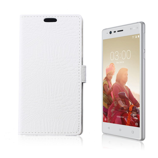 Nokia 3 krokodilskinn textur läderfodral - Vit