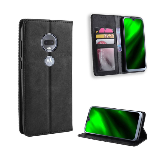 Motorola Moto G7 plånboksfodral i vintagestil med magnetstängning - svart
